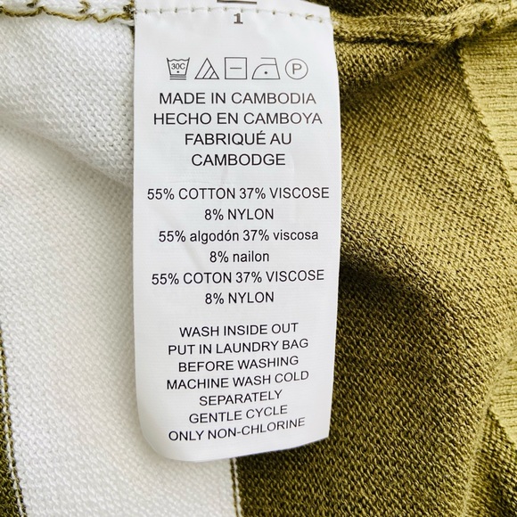 Michael Kors Sweater Women’s Medium Olive White Cardigan Striped Long Sleeve. - Picture 9 of 12